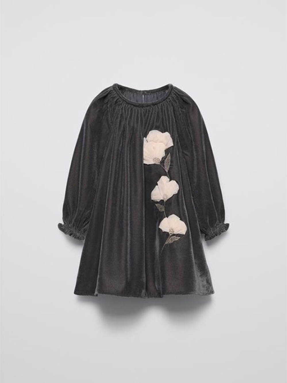 ZARA Velvet Dress with Blush Floral Appliqué
